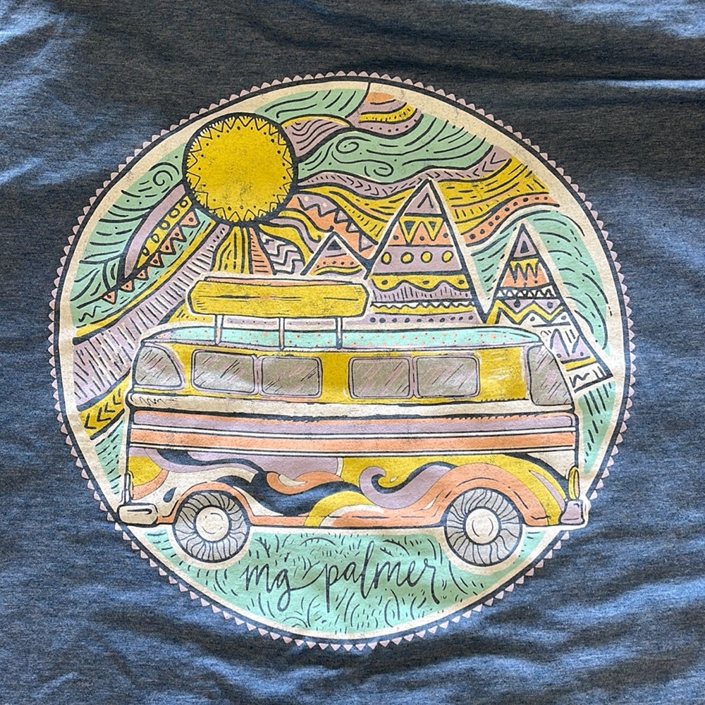 Mg Palmer/SoFriCo short sleeve Gone camping Hippie shirt NWT
